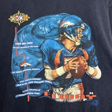 Vintage John Elway Shirt Mens 2XL Blue Denver Broncos NFL Football 90s Stat