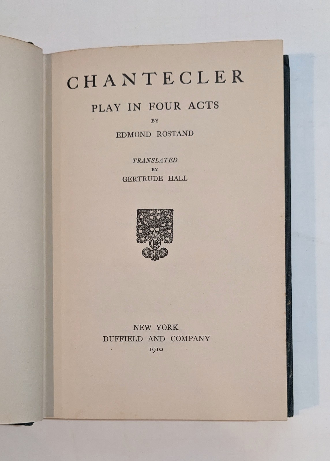 Edmond Rostand Chantecler hc 1st 1910 French drama translated
