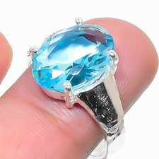 Swiss Blue Topaz Gemstone 925 Sterling Silver Jewelry All Size Ring For Gift