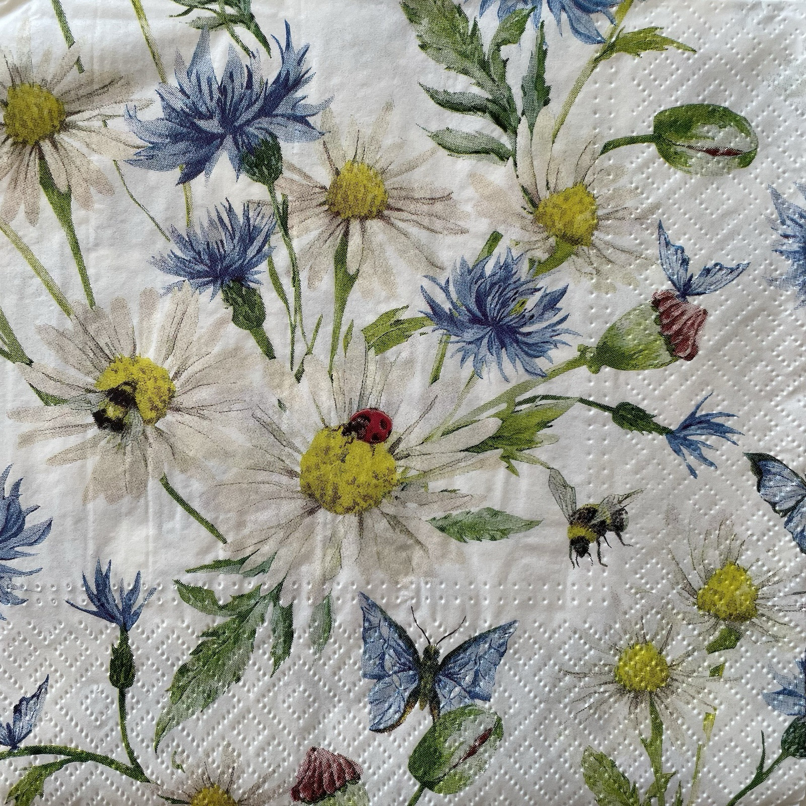 4 Luncheon paper napkins Daisy Cornflower Flower Meadow Butterfly for decoupage
