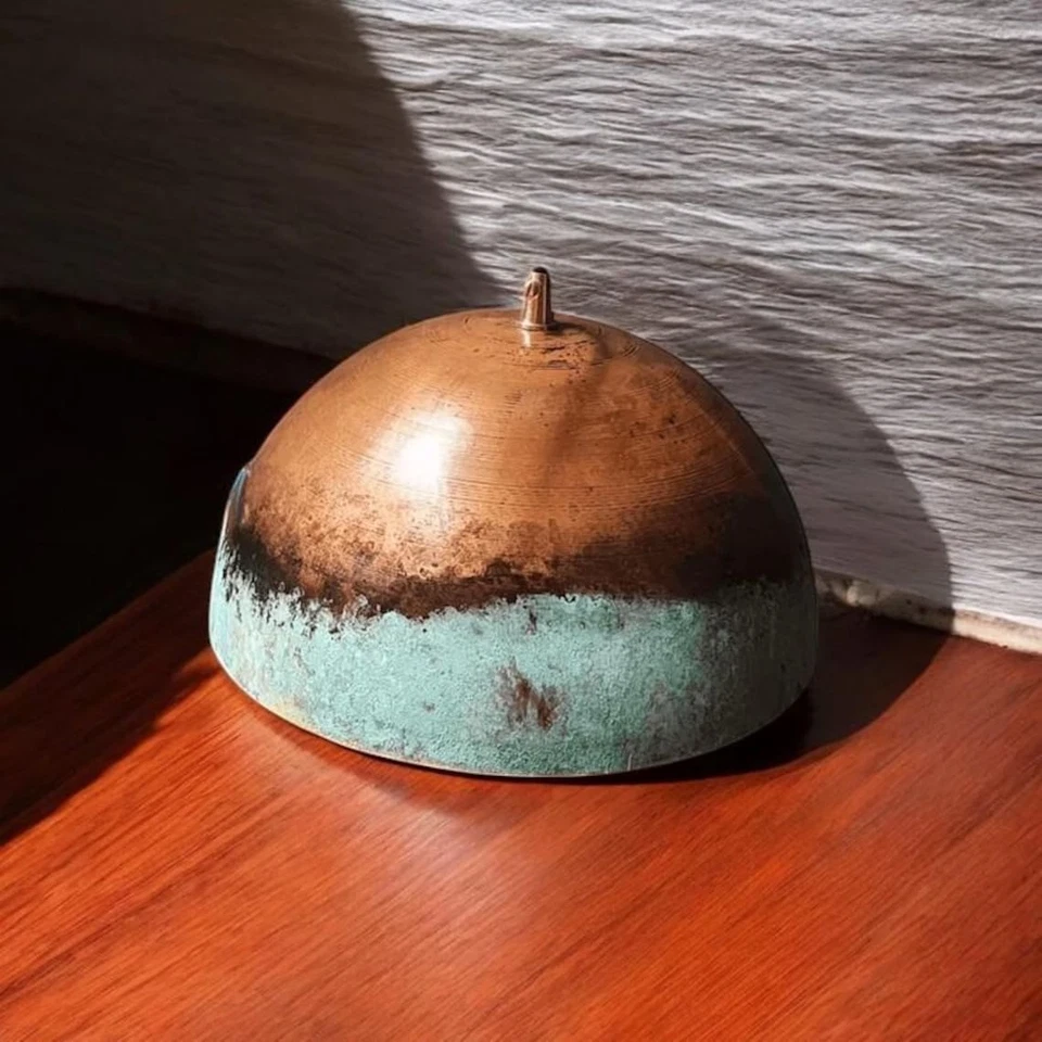 Lámpara colgante artesanal de cobre pátina verde, luz de techo cúpula oxidada Foto 3 de 4