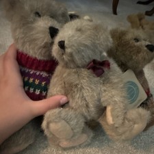 Lot of 3 Plush Teddy Bears Beige Brown w/ Knit Sweaters, With Clothes