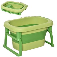 HOMCOM Foldable Baby Bathtub for Newborns Infants Toddlers w/ Stool - Green