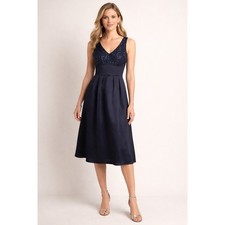 Talbots Satin Beaded Cocktail Dress 4 Elegant Occasion Wedding Guest Celestial