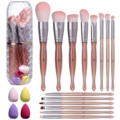 Makeup Brushes Set   Premium 14 Pcs Brush Collection with 4 Pcs Mini Sponges & C