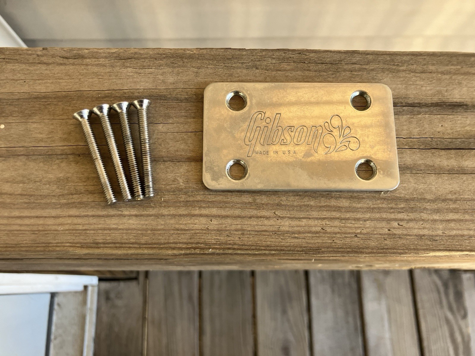 Gibson Grabber neck plate-?70s-Chrome- (with screws)-Good