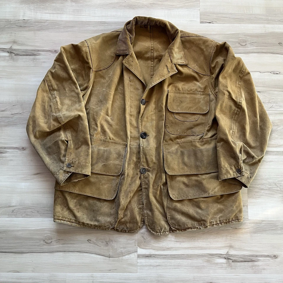 Chaqueta De Colección Años 40/50 Caza Pesca Exterior Tareas Abrigo Pana Cuello Foto 3 de 4