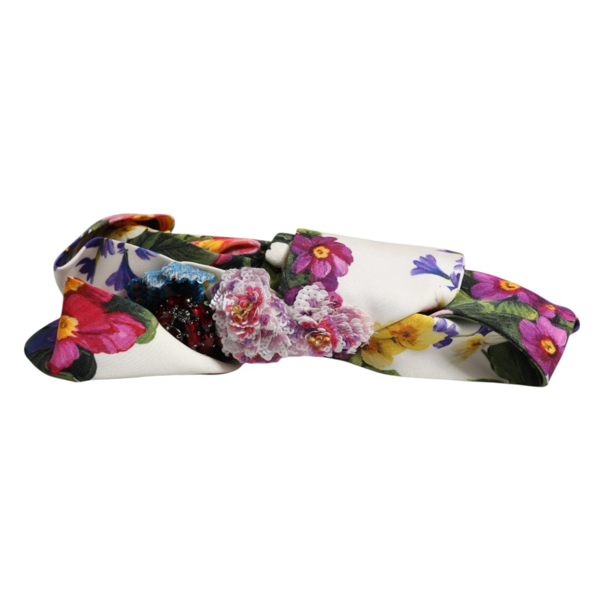 DOLCE & GABBANA Headband White Multicolor Floral Silk Bow  display picture 1