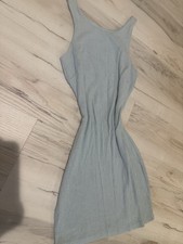 Light Blue Knit High Neck Sleeveless Bodycon Knee Length Dress Solid Pullover