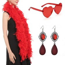 Feather Boa Set, 2M Feather Boa Red Fluffy Feather Boa with Heart Glasses & Red Ear...