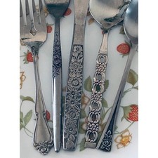 Vintage Mismatched Stainless Flatware Set Ser...