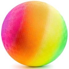 Rainbow Playground Ball - 8.5 Inch Bouncy Rubber Ball for Indoor Outdoor Fun
