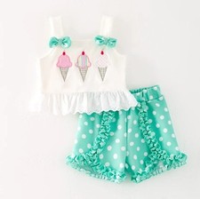 NEW Boutique Ice Cream Top  Ruffle Shorts Girls Outfit Set