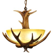 Vintage Antler Chandelier Pendant Lamp Resin Faux Deer Horn Ceiling Light Rustic