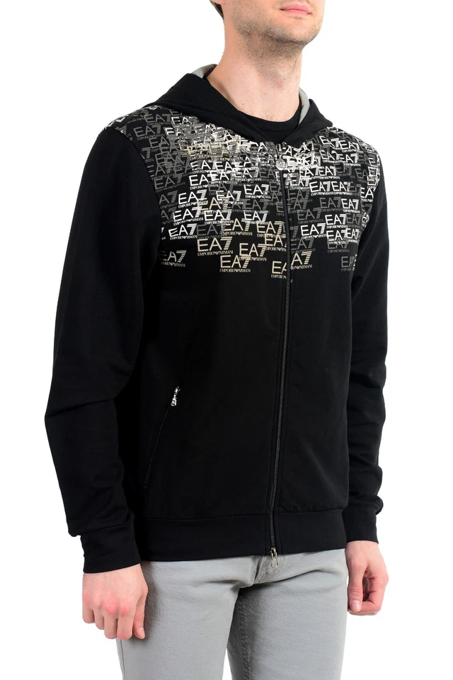 Emporio Armani EA7 "Train Premium" Para hombres Negro Gráfico Cremallera Completa Sudadera con Capucha Foto 2 de 4