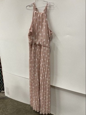 Premier Amour Women's Blush Pink Polka Dot Pleated Halter Maxi Dress NWT Size 16