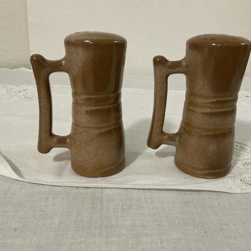 Frankoma Pottery Brown Glaze Salt and Pepper Shakers w/ Handles
