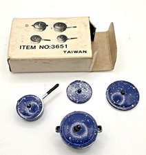 Miniture Dollhouse Blue Enameled Pot and Pan Set of 4 Pieces