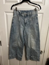 Gap 26/2 Petite High Rise Stride Ankle Wide Leg Jeans Light Wash Denim Cotton