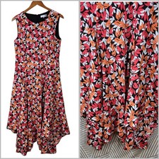 Calvin Klein Maxi Dress Size 12 Long Party Flare Skirt Floral Leaf Pink Orange