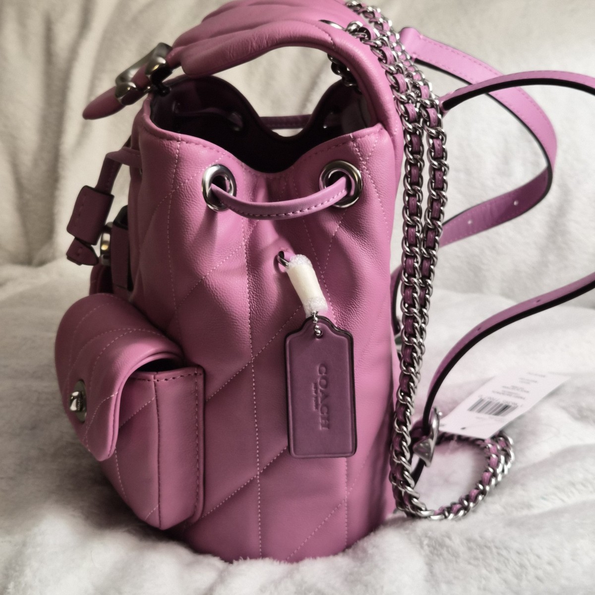 Coach Quilted Pink Leather Backpack with Silver \'C\' Hardware Coach Tabby Leather Backpack With Pillow Quilting CU076  main image 3