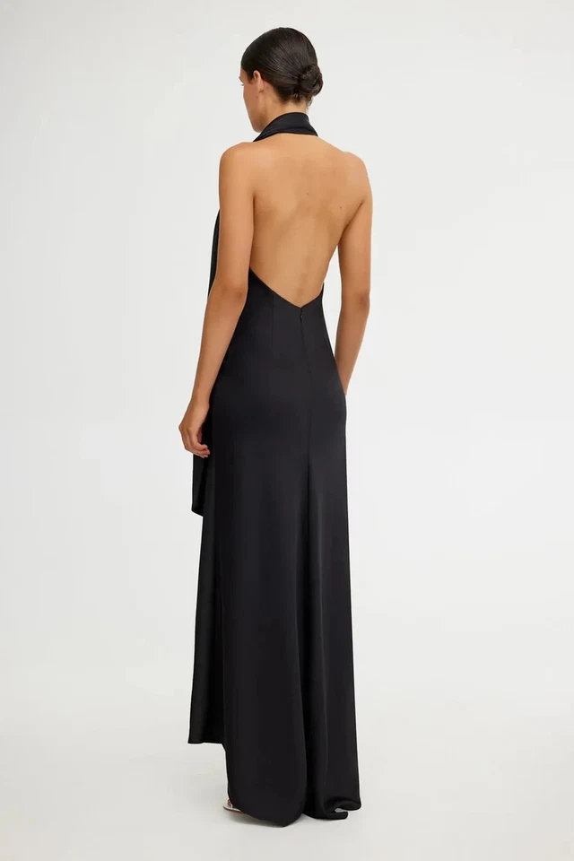 Significativo Otro Vestido Halter Negro Adriana Espalda Abierta Satinado Talla 8 $314 Foto 2 de 4