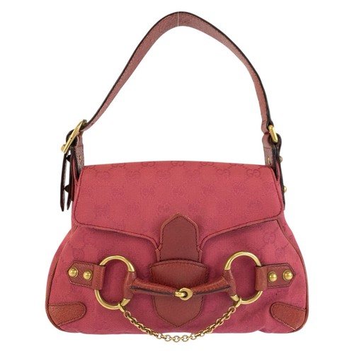 GUCCI Horsebit 120984 Handbag Shoulder Bag Pink Gold Hardware GG canvas/leather
