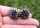 Vintage Etched Jet Glass Filigree Earrings 925 Sterling Silver Mexico 9.6G 1" — photo 2