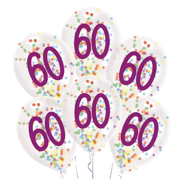 Partydeko Luftballon Ballon Zahl 60 Mit Konfetti 27,5 Cm 6 StÜCk Neu Ovp-image