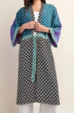 Gigio Kimono Women’s Small Multicolor Mixed Print Side Slit Tie Wrap Thin Robe
