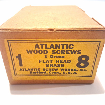 Vintage Atlantic #8 x 1 Brass Slotted Flat Head Wood Screws Original Box