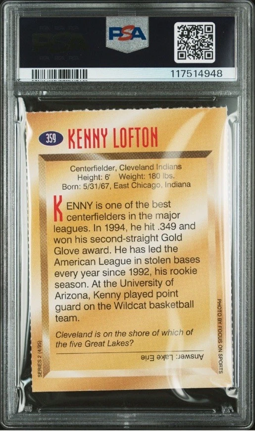 KENNY LOFTON RARE SPORTS ILLUSTRATED FOR KIDS SI 1995 CLEVELAND INDIANS PSA 9 - Image 2 of 3