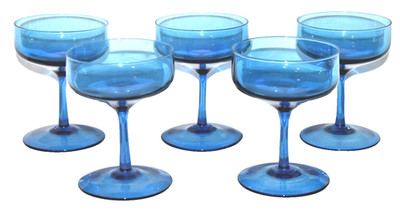 5 Peedee Italy Mid Century Modern Blue Blown Glass Champagne Martini 4 7/8''