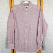 Ermenegildo Zegna Men's Dress Shirt Size 42 cm 16.5 in Neck Burgundy Stripe