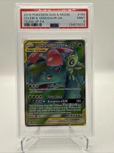 2019 POKEMON SUN & MOON TEAM UP #159 FULL ART/CELEBI & VENUSAUR GX PSA 9