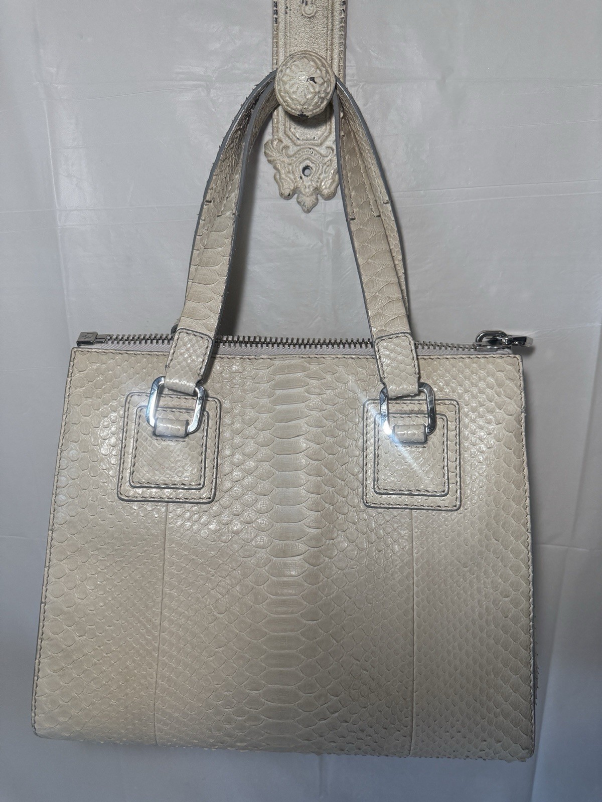ALEXANDRA CLANCY Oren Python satchel in Ivory/cre… - image 3