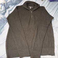 Saks Fifth Avenue XL Men  s Merino Wool 1/4 Zip Sweater/Pullover Dark Green    