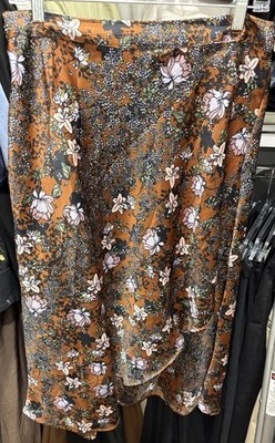 Vero Moda Women's Brown Floral Wrap Midi Skirt Pull On Elastic Waist Size M