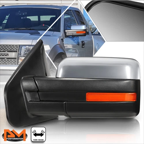 For 04-14 Ford F150 Manual Folding Left Side View Mirror+LED Signal Lamp Chrome