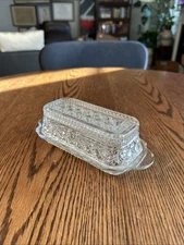 Anchor Hocking Clear Wexford Pressed Glass Covered Butter Dish with Lid 7.5"