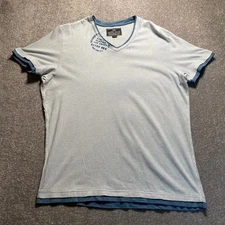 Retro Jeans T-Shirt Men's 2X Large Blue Striped Casual V-Neck