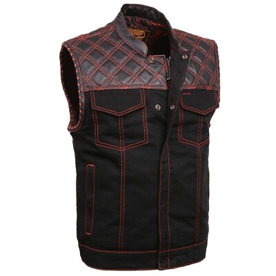 Milwaukee Leather 3036 Men's 'Wrecker' Denim/Leather Club Style Motorcycle Vest