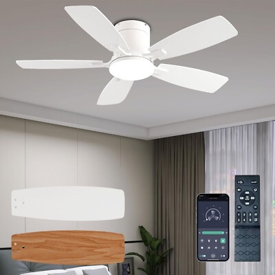 42'' Low Profile Ceiling Fan with Lights, Remote, Reversible Motor, White