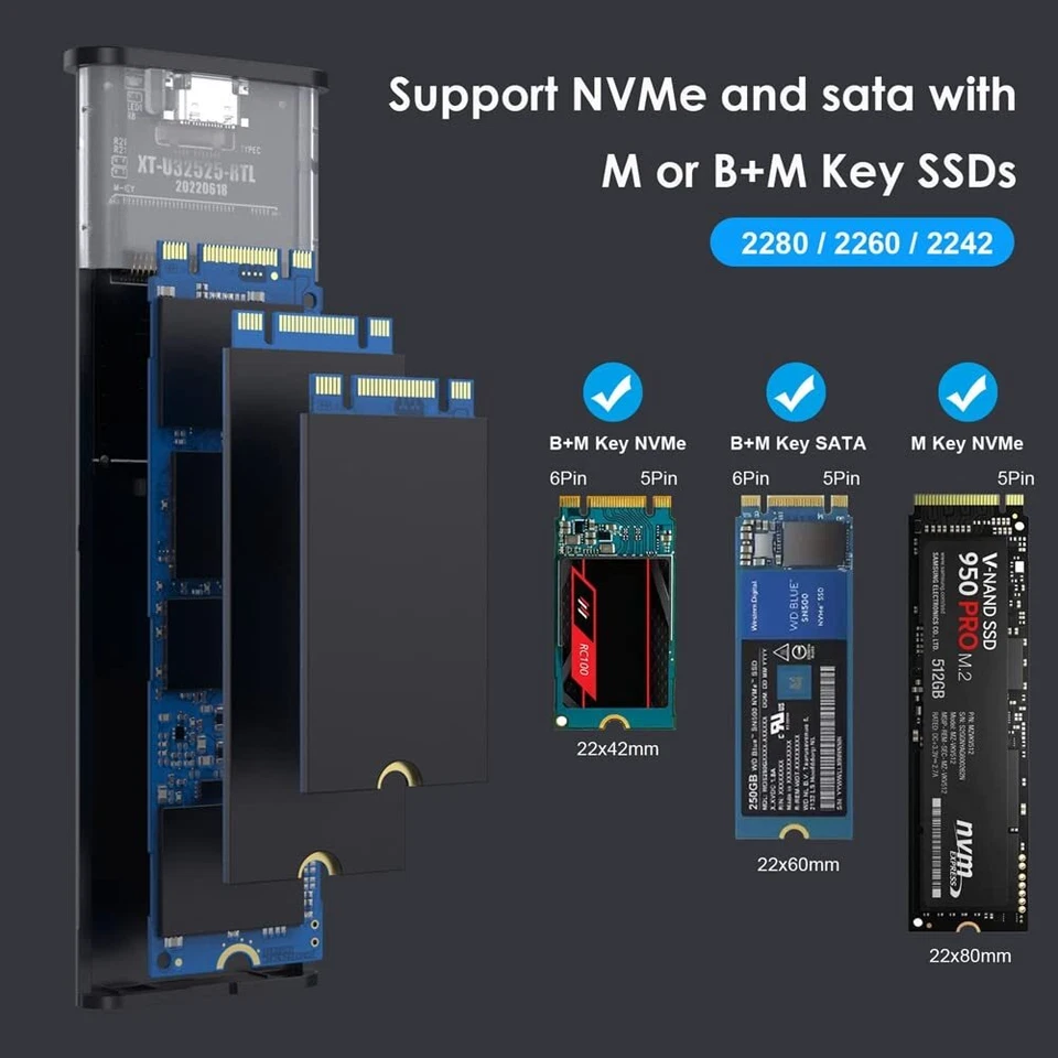 NVMe Enclosure and M.2 SATA SSD Adapter USB C 3.2X2 10Gbps for M-Key and B&M Key - Image 4 of 4