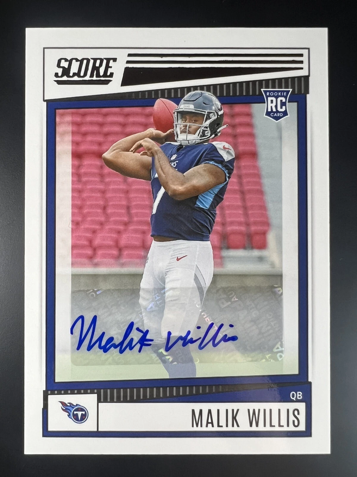 2022 Malik Willis Panini Score Rookie Auto Card No. 305 Tennessee Titans