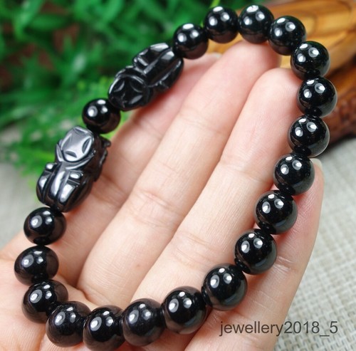 Certified Black Burma 100% natural A jadeite jade PiXiu Bracelet 貔貅手链 - Picture 4 of 12