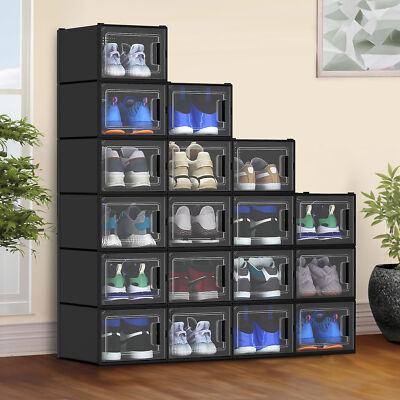 TAUS 18PCS Shoe Storage Boxes XL Stackable Sneaker Case Organizer Men Women