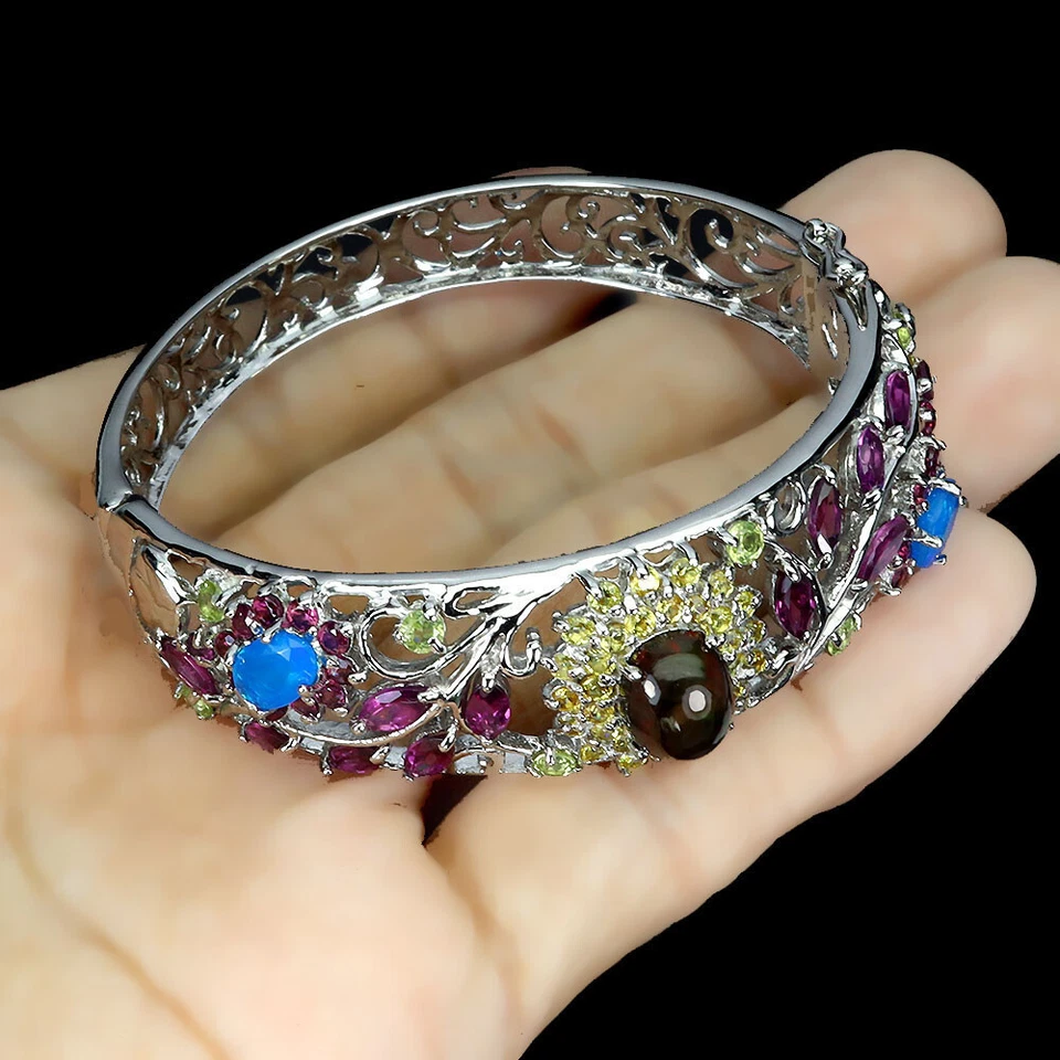 Echte Saphir Opal Peridot Rhodolith 925 Silber Armreifen Geschenk für Frau Damen - Bild 3 von 3