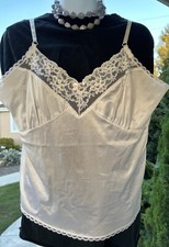 NEW Vntg USA Liza Lawrence Shiny WHT Nylon Antron Lace HALF Slip Size 22-24 L-XL