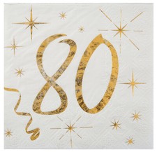 80th Birthday Beverage Napkins Age 80 Foil Party Paper 3 Ply Serviettes x 20